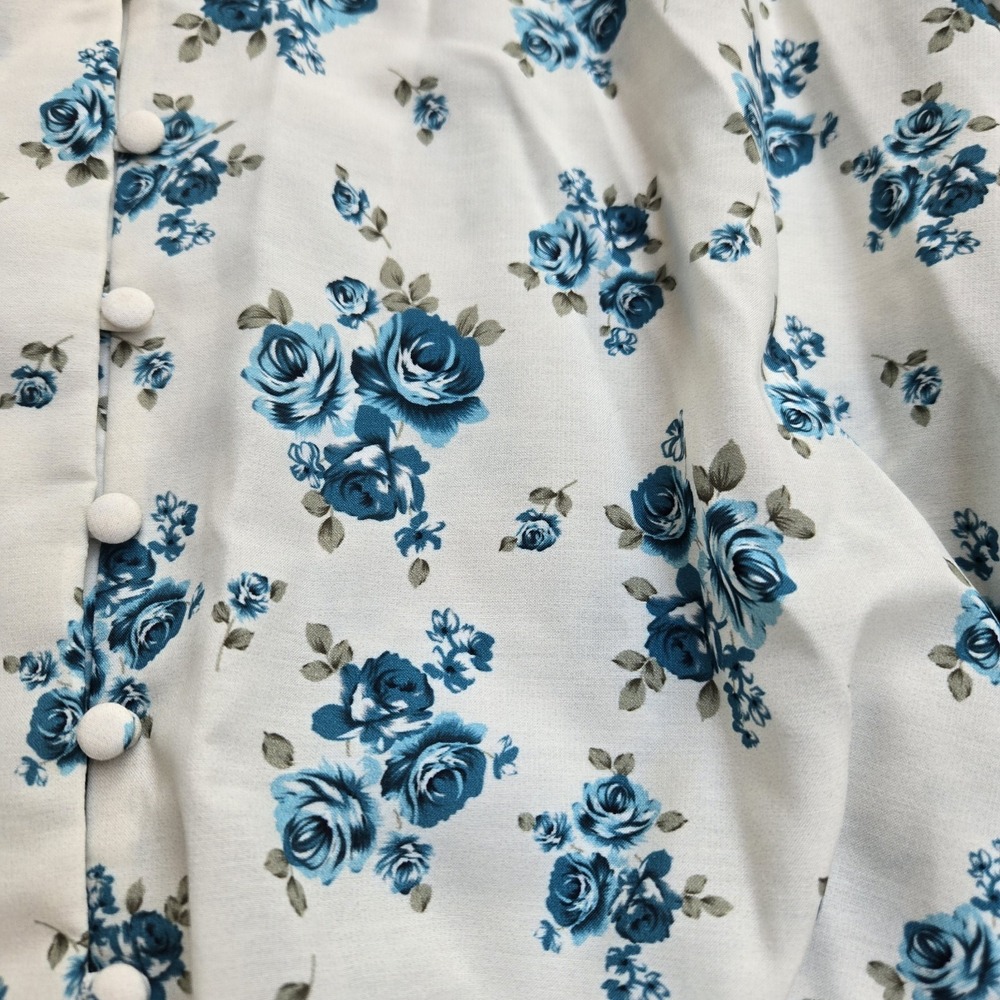 Oleana Top Women's Medium Cream/blue Floral Botton Up Tie Front - Picture 3 of 8